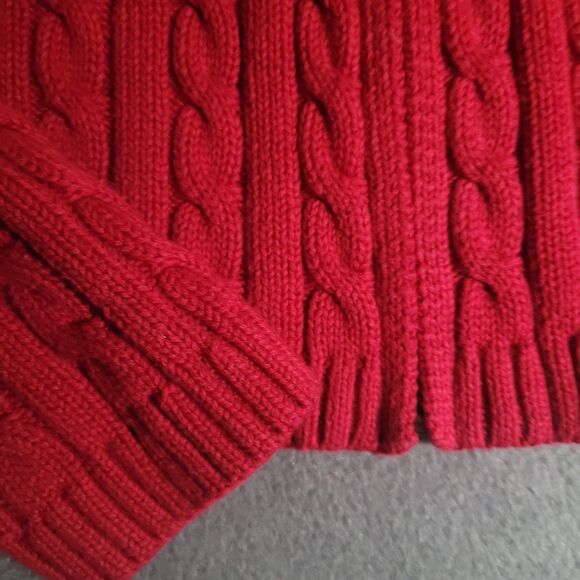 L.L. Bean Red Cable-Knit Zip-Up Sweater Women's Small - Picture 2 of 4
